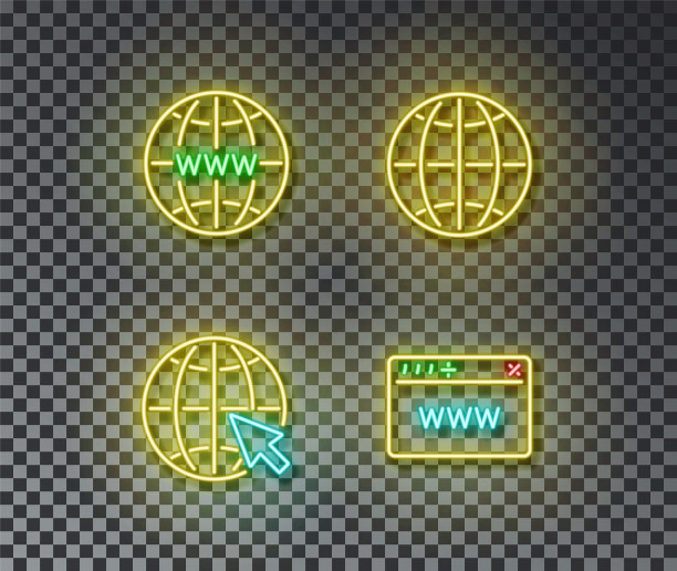 霓虹灯互联网标志向量隔离在砖墙上。网络，全球互联网，本地语言，浏览器图片下载