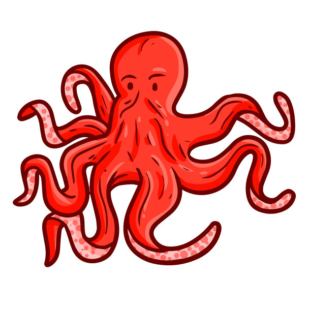 卡通风格的红色大章鱼图片下载