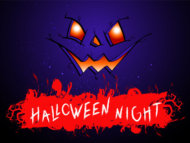 矢量插图与南瓜头的脸在夜晚的背景与文本。图片下载