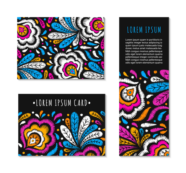 刺绣风格的花卉复古名片套。素材图片