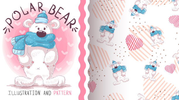 可爱的北极熊-无缝图案图片下载