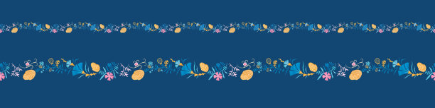 优雅的无缝装饰在蓝色背景与现代花卉装饰图片下载