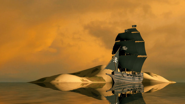 热带岛屿上的海盗船图片下载