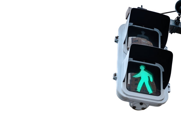 交通灯，绿色步行标志。孤立在白色背景上。图片下载