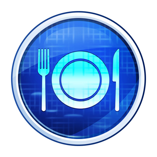 盘子与叉和刀图标未来的蓝色圆形按钮矢量插图图片下载