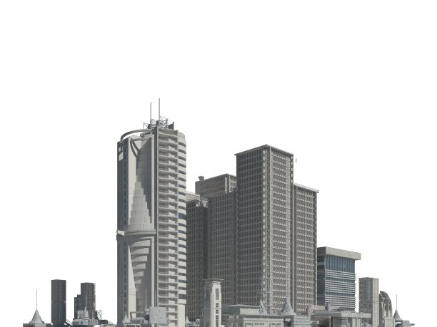 未来主义建筑孤立在白色背景3D插图图片下载