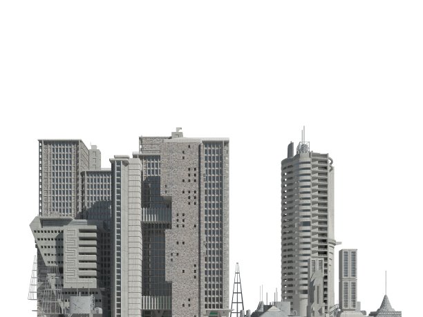 未来主义建筑孤立在白色背景3D插图图片下载