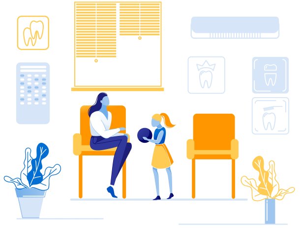 母亲和女儿等待牙医预约图片下载