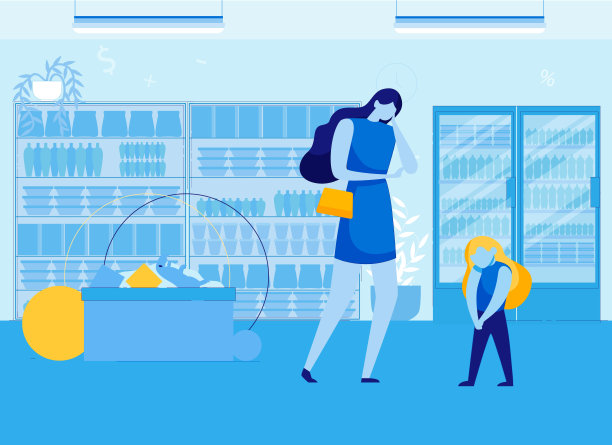 一个女人在超市里和沮丧的女儿聊天。图片下载