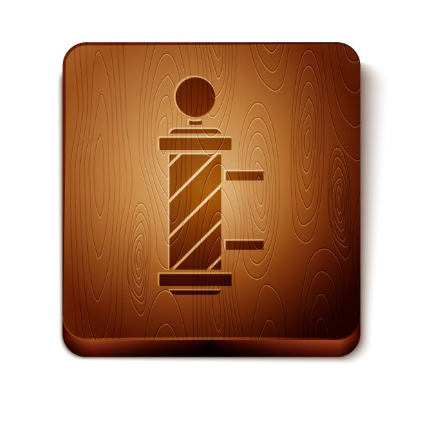 棕色经典理发店杆图标孤立在白色背景。理发店极的象征。木制方形按钮。矢量图图片下载