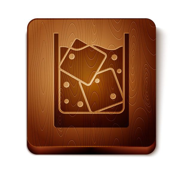 棕色的威士忌和冰块图标孤立在白色背景。木制方形按钮。矢量图图片下载