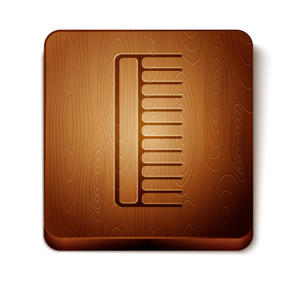 棕色发刷图标孤立在白色背景。梳理头发的迹象。理发师的象征。木制方形按钮。矢量图图片下载