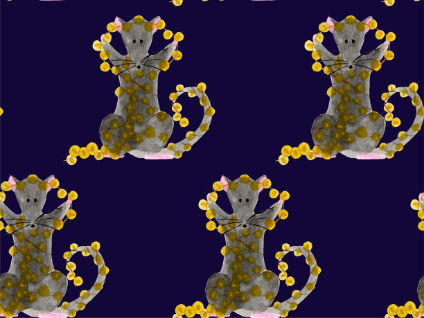 无缝图案的圣诞老鼠拿着明亮的花环灯图片下载