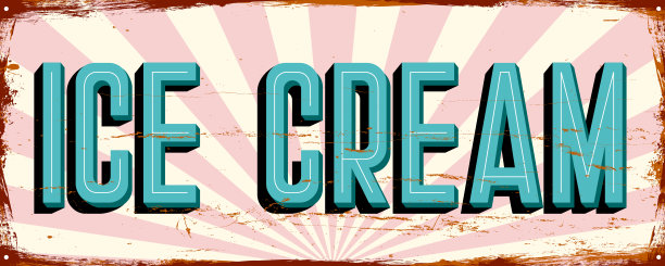 冰淇淋。商店。复古的金属标志。枯燥乏味的风格。空白金属标志，有文字，图形的空间图片下载