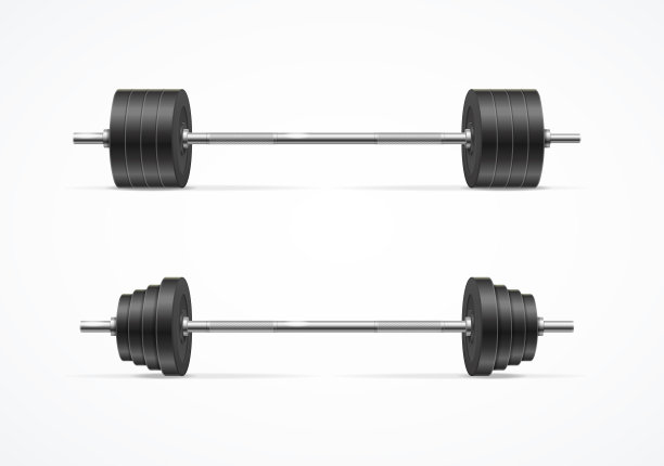 逼真的详细3d不同的杠铃集。向量图片下载