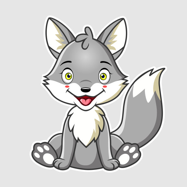 可爱的狼卡通坐在白色的背景。图片下载