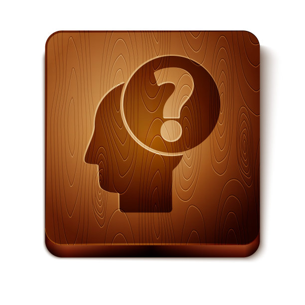 棕色人的头与问号图标孤立在白色背景。木制方形按钮。矢量图图片下载