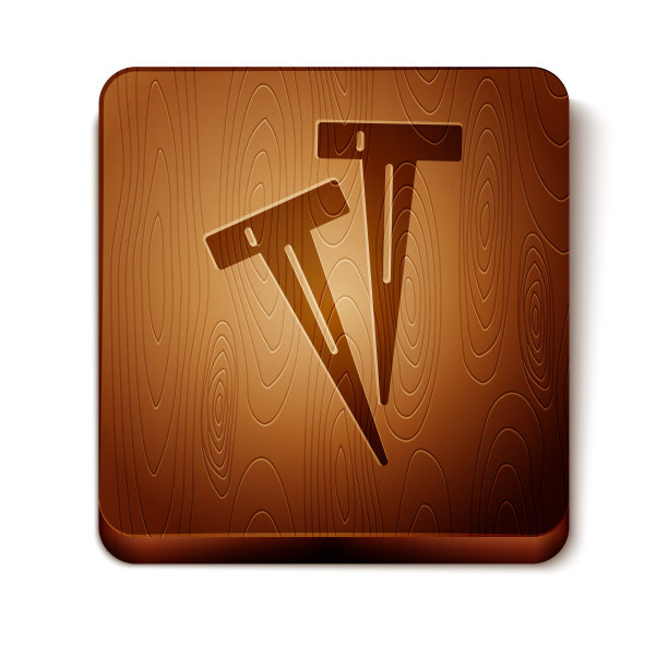 棕色钉帐篷图标孤立在白色背景。极限运动。运动设备。木制方形按钮。矢量图图片下载