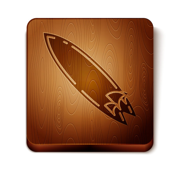 棕色冲浪板图标孤立在白色背景。冲浪板。极限运动。运动设备。木制方形按钮。矢量图图片下载
