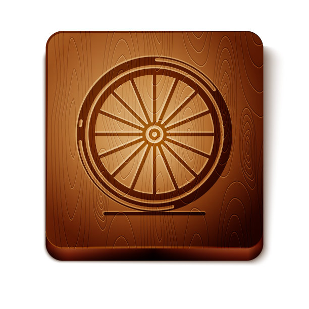 棕色自行车车轮图标孤立在白色背景。自行车比赛。极限运动。运动设备。木制方形按钮。矢量图图片下载