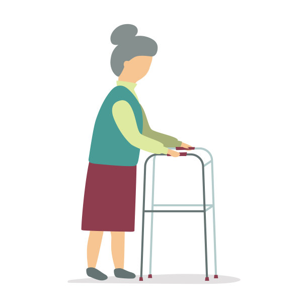 沃克和退休的老年妇女。性格与拐杖。图片下载