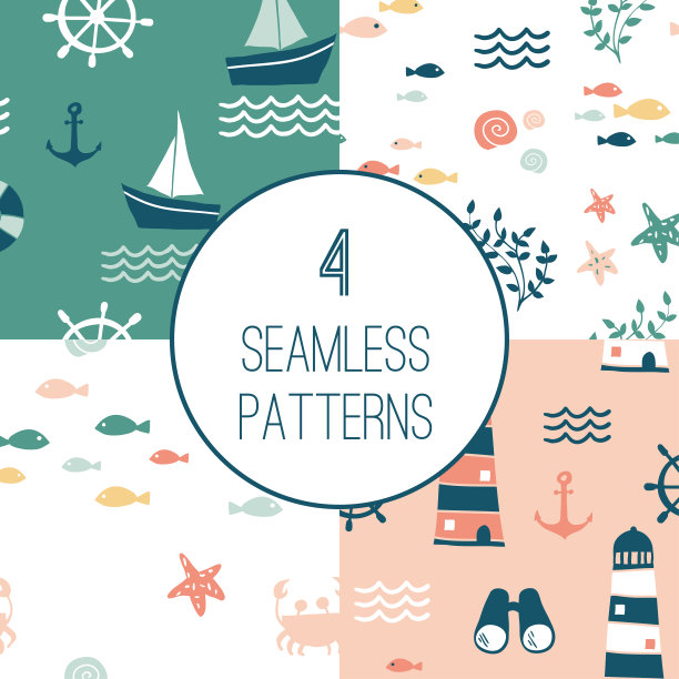 4无缝图案与航海设计元素图片下载
