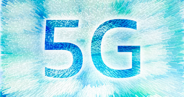 5G技术符号以蓝色光纤爆炸为背景，未来智能高速通信概念插图图片下载