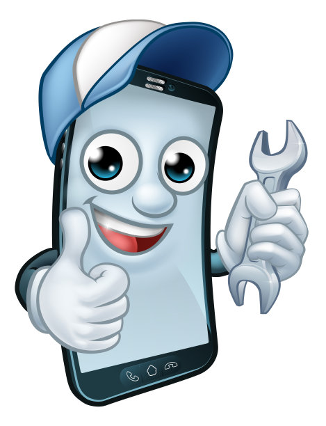 手机维修扳手竖起大拇指吉祥物图片下载