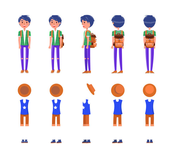 年轻的青少年衣服时尚的图标集合向量图片下载