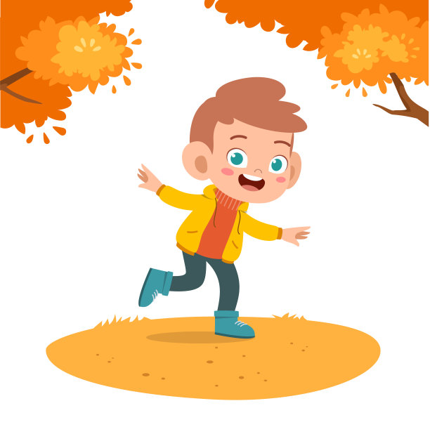 快乐的孩子秋天矢量插图图片下载