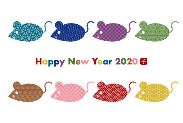 2020年新年贺卡。鼠年，鼠年。矢量插图。鼠标和日本传统图案。图片下载