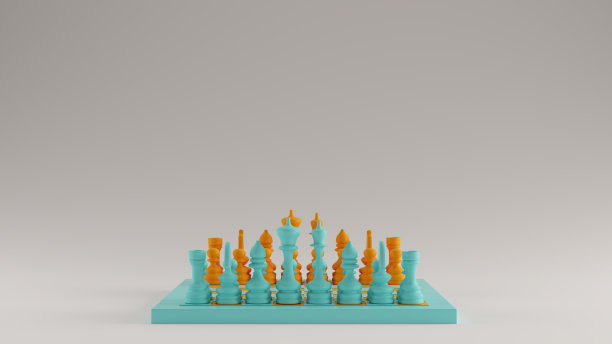 海湾蓝色绿松石和橙色棋盘和棋子侧视图图片下载