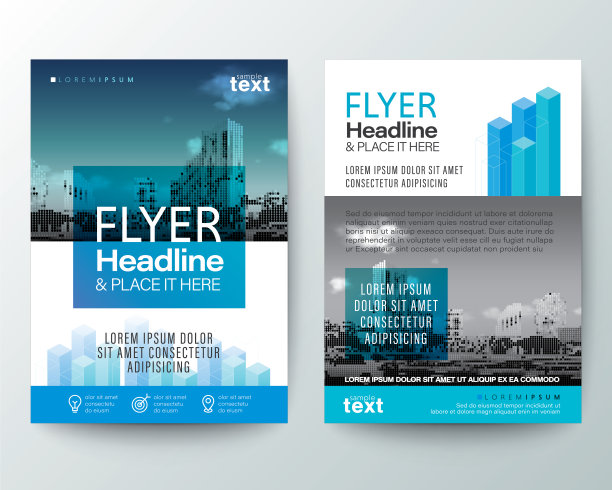 抽象蓝色等距形状图形与空间的照片背景。宣传册封面传单海报设计布局矢量模板A4大小图片下载