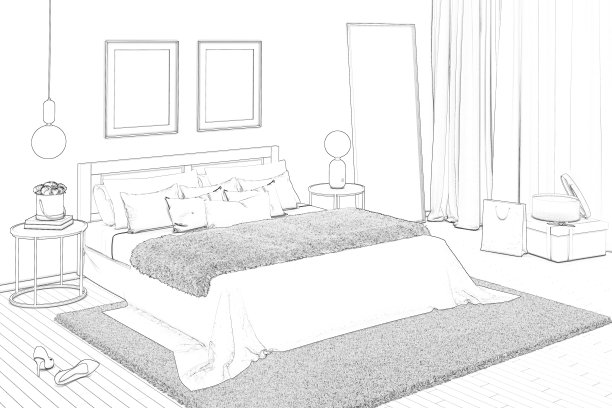 迷人的女人卧室素描与绘画图片下载