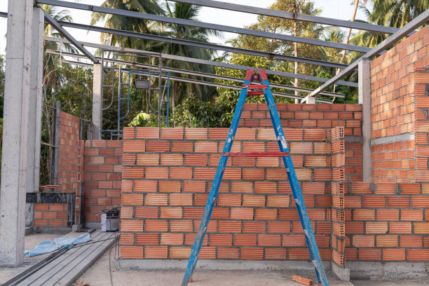 正在建设的新住宅，使用梯子和脚手架钢图片下载