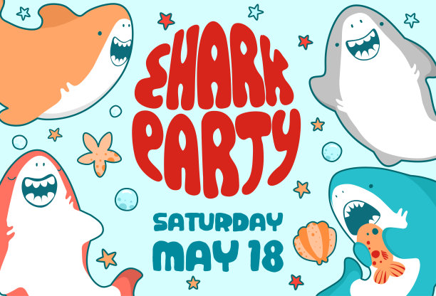 邀请儿童度假。可爱的鲨鱼，海鱼，婴儿插图图片下载