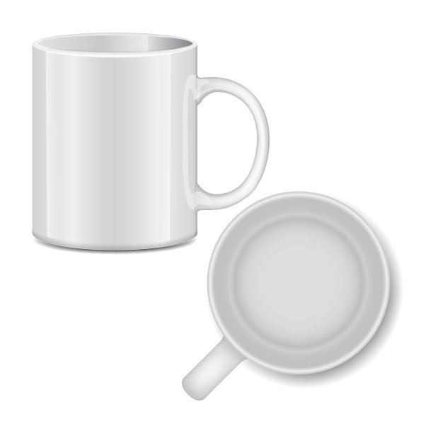 白色的茶杯。侧视图和俯视图。真实的矢量模拟模板图片下载