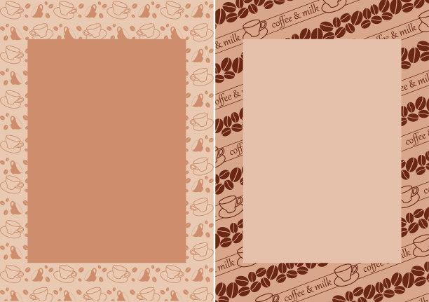 菜单背景与咖啡豆和杯子-向量浅米色框架图片下载