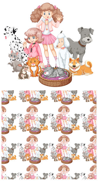 无缝背景设计与女孩和宠物图片下载