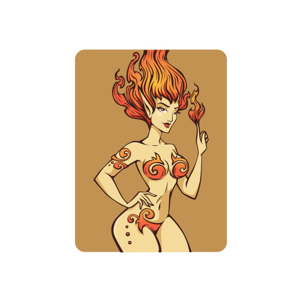 火元素，幻想的自然符号，火的火焰元素看起来像一个美丽的女人，矢量插图图片下载