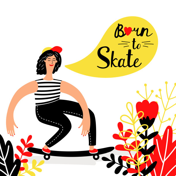 带着花玩滑板的女人图片下载
