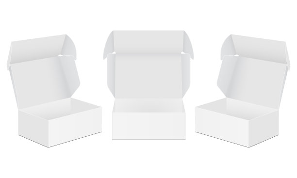一套空的方形盒子，打开盖子的模型孤立在白色背景上图片下载