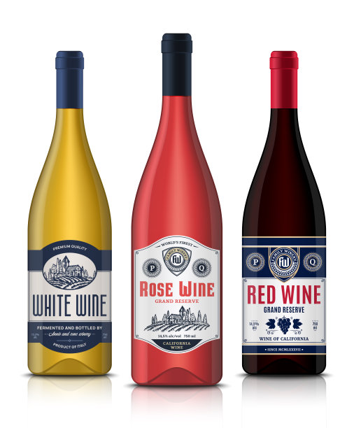 矢量复古红，白和玫瑰葡萄酒标签和酒瓶模型图片下载