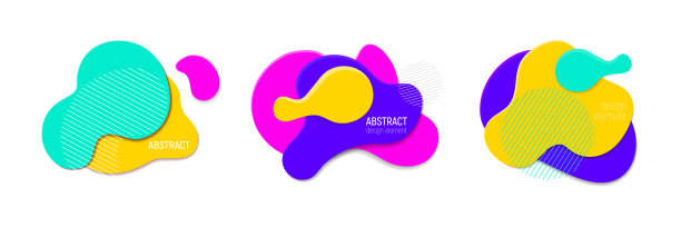 一套液体颜色抽象几何形状。插图时尚明亮的颜色与抽象流体形状。流体梯度元素最小的横幅，标志，社交帖子。图片下载