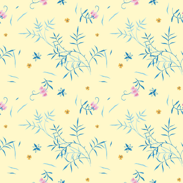 雏菊无缝图案与鲜花装饰在浅黄色的背景图片下载