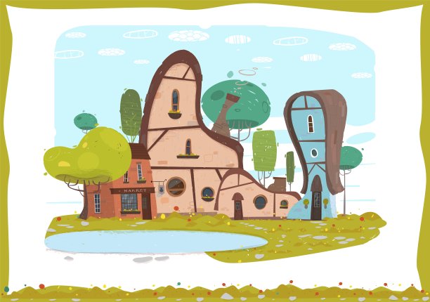 田园诗般的全景工艺村庄的画面图片下载