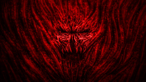 黑眼睛，尖叫的魔鬼。红色的颜色。图片下载