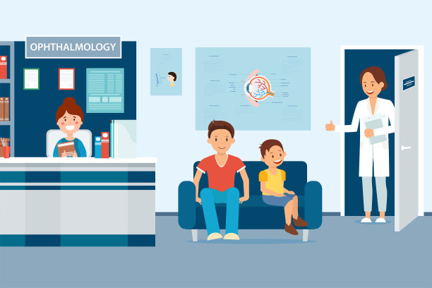 医院眼科，医生请病人。图片下载