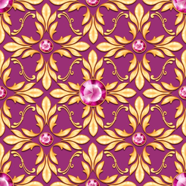 无缝巴洛克图案与宝石图片下载