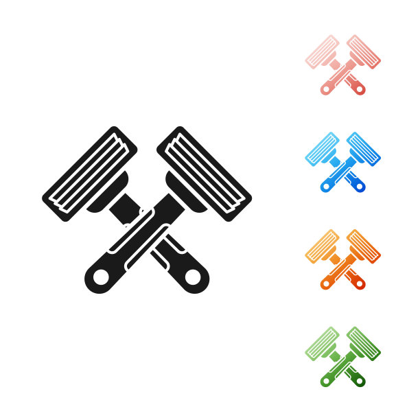 黑色交叉剃须剃须刀图标孤立的白色背景。设置图标丰富多彩。矢量图图片下载